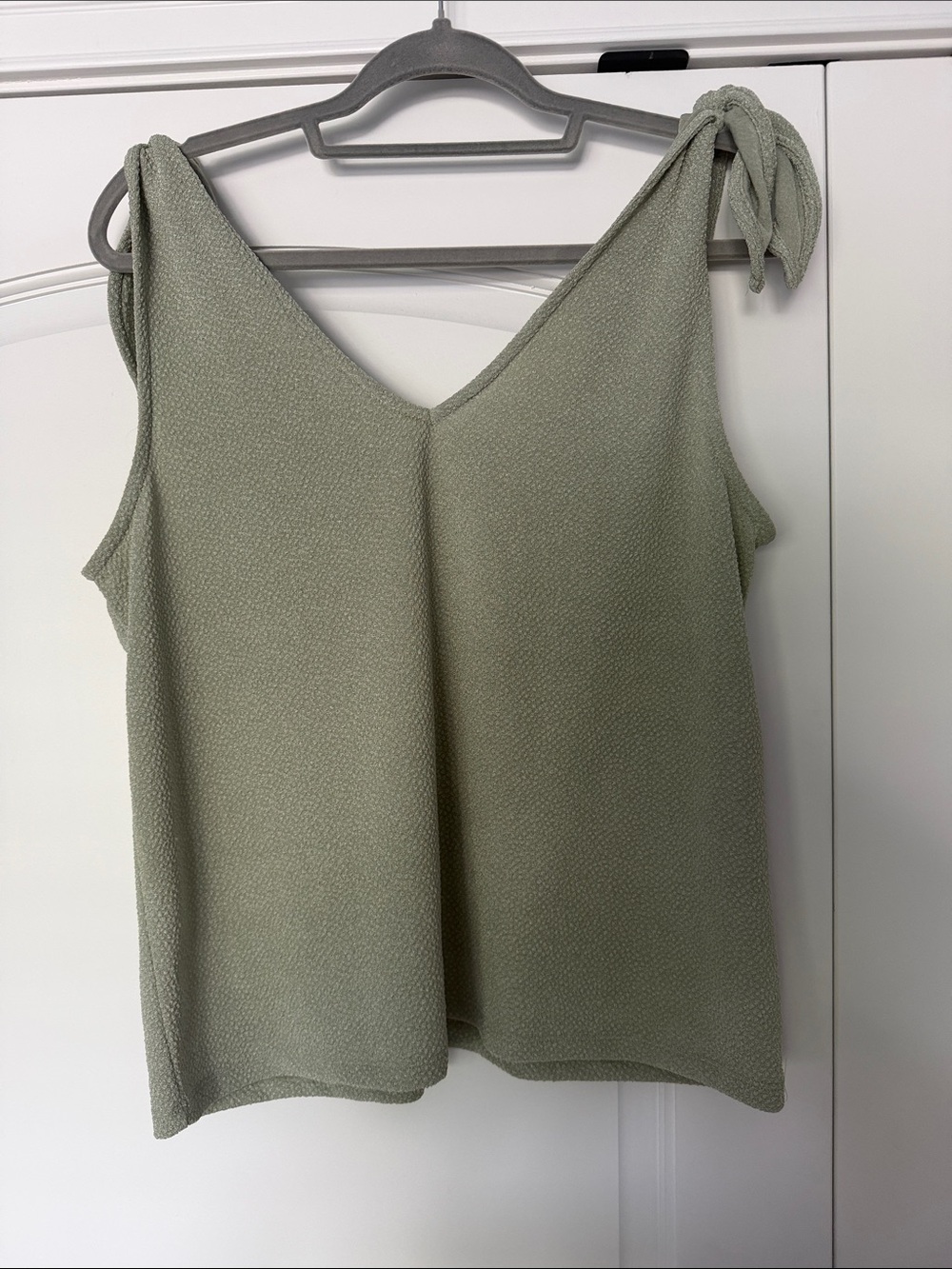 V-Neck Tie-Shoulder Tank Top in Sage Green